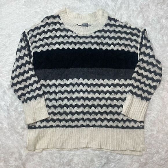 Aerie Knit Sweater Size Small Pullover Long Sleeve Wool Blend White Gray - Picture 1 of 9